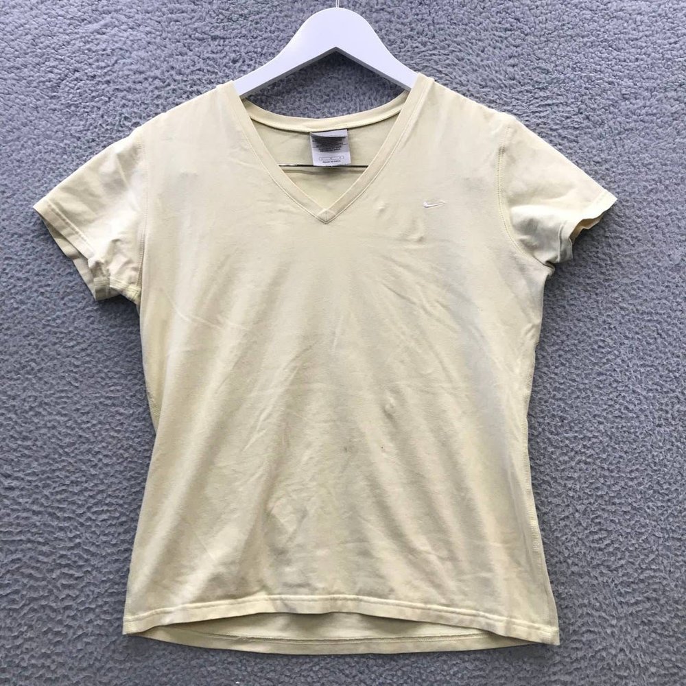 -Shirt Womens Large L Short Sleeve V-Neck Yellow